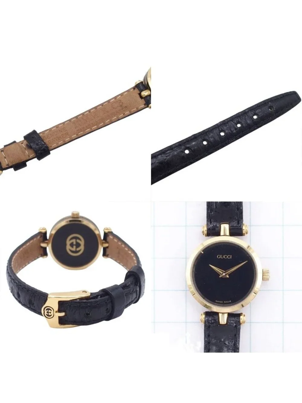 Gucci Sherry Line Black SS Leather Vintage Watch